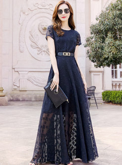 Stylish Chiffon Embroidered Belted Maxi Dress