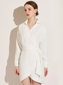 White Long Long Sleeve Irregular Bodycon Dress