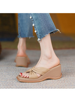 Brief Square Toe Bowknot Wedge Slippers