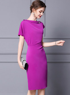 Asymmetric Short Sleeve Bodycon Cocktail Dress