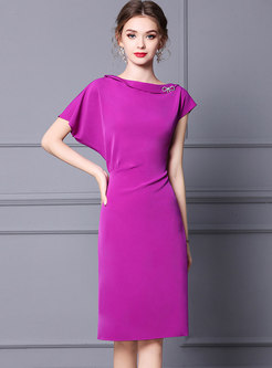 Asymmetric Short Sleeve Bodycon Cocktail Dress