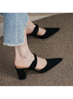 Chic Pointed Toe Block Heel Summer Slippers