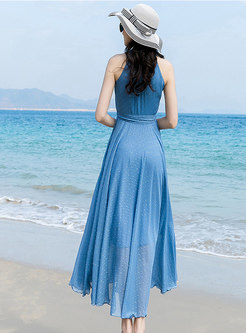 Blue V-neck Sleeveless Chiffon Maxi Dress