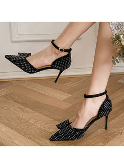 Sequin Bowknot Ankle Strap High Heels
