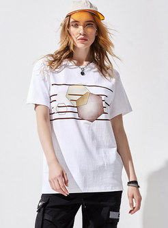 Geometric Print Crew Neck Pullover T-shirt