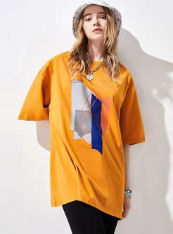 Crew Neck Geometric Print Pullover Casual T-shirt