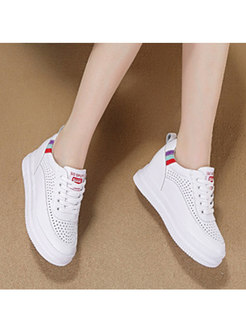 White Rounded Toe Platform Openwork Sneakers