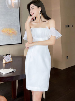 White Off-the-shoulder Ruffle Bodycon Dress