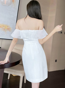 White Off-the-shoulder Ruffle Bodycon Dress