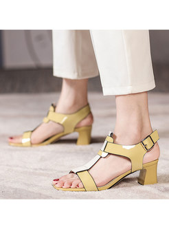 Color Blocked T-strap Slingback Square Heel Sandals