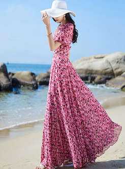 Sweet Floral V-neck Plus Size Beach Dress