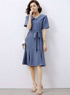Lapel Short Sleeve Single-breasted A Line Dress