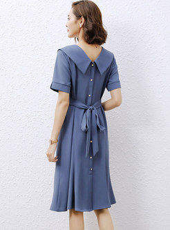 Lapel Short Sleeve Single-breasted A Line Dress