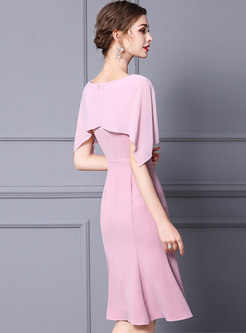 Pink Bowknot Cloak Bodycon Peplum Cocktail Dress