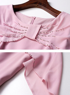 Pink Bowknot Cloak Bodycon Peplum Cocktail Dress