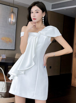 White Asymmetrical Ruffle Cocktail Dress