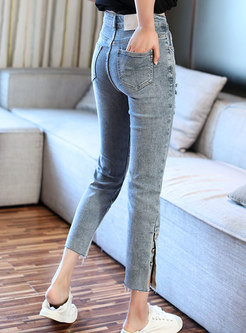 Color Blocked Ripped Flare Jeans