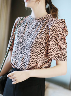 Leopard Puff Sleeve Loose T-shirt