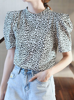 Leopard Puff Sleeve Loose T-shirt