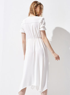 Elegant V-neck Solid Irregular A Line Dress