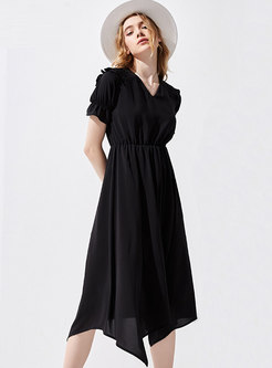 Elegant V-neck Solid Irregular A Line Dress