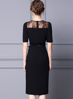 Black Lace Patchwork Knee-length Bodycon Dress