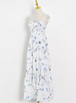Casual Floral Strappy A Line Maxi Dress