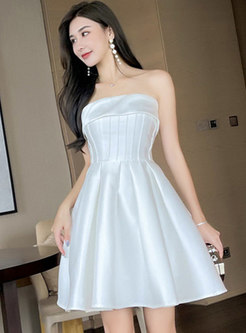 Sexy Glossy White Mini Tube Dress