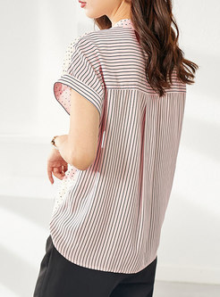 Pink Short Dot Striped Cute Shirt
