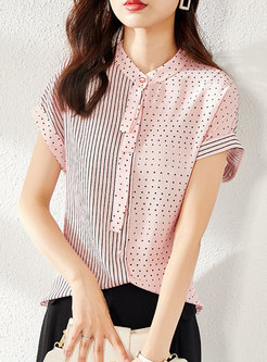 Pink Short Dot Striped Cute Shirt