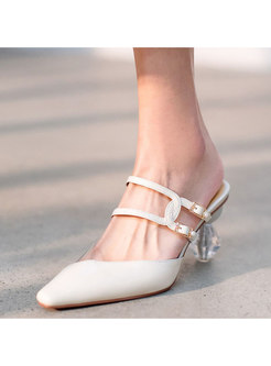 Leather Patchwork Transparent Heeled Slippers