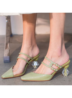Leather Patchwork Transparent Heeled Slippers