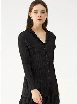 Lapel Long Sleeve Single-breasted Pleated Blouse