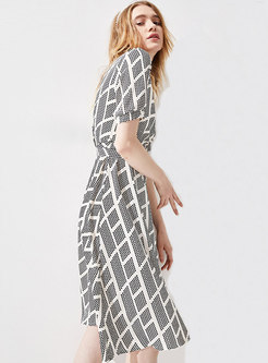 V-neck Geometric Print Summer Wrap Dress