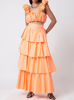Orange Crop Camisole Layer Maxi Skirt Suits