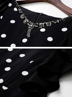 Black Rhinestone Embellished Dot Bodycon Dress