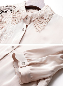 Turn-down Collar Puff Sleeve Embroidered Shirt Dress