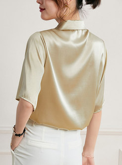 Trendy Turn-down Collar Half Sleeve Silk Blouse