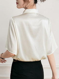Trendy Turn-down Collar Half Sleeve Silk Blouse