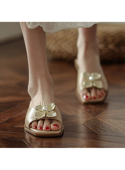 Square Toe Flower Patchwork Low Heel Slippers