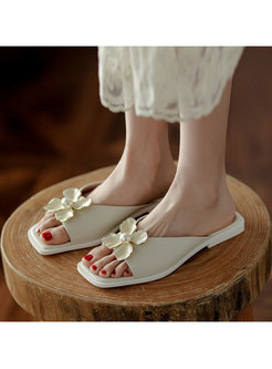 Square Toe Flower Patchwork Low Heel Slippers