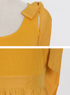 Yellow Strappy Knit Patchwork A Line Dress
