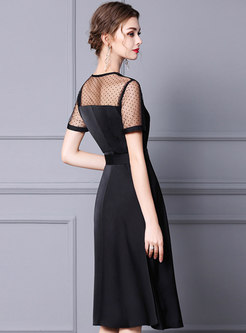 Transparent Mesh Patchwork Little Black Dress