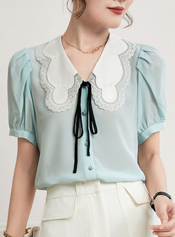 Cute Turn-down Collar Embroidered Silk Shirt
