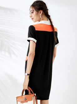 Color Blocked Single-breasted Polo Shirt Dress