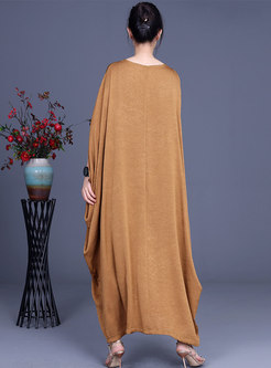 Plus Size Solid Batwing Sleeve Shift Maxi Dress