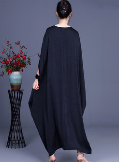 Plus Size Solid Batwing Sleeve Shift Maxi Dress