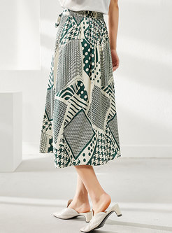 Geometric Print Wrap Soft Midi Skirt