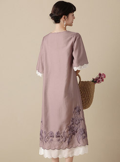 Vintage Embroidered Patchwork Silk Shift Dress