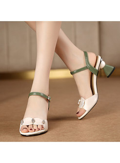 Rhinestone Embellished Peep Toe Block Heel Sandals